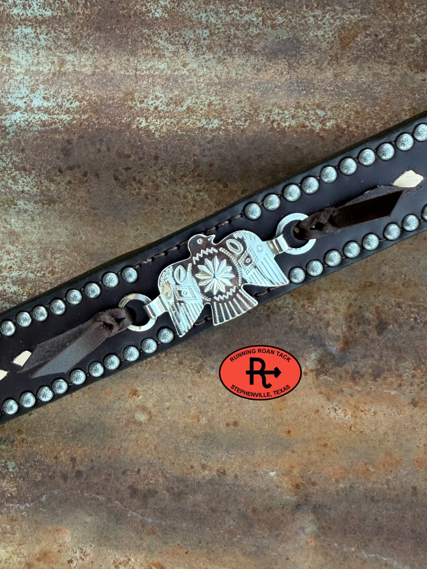 Tack Set with White Buckstitch and Vintage Thrifted Nickel Thunderbirds *Buy one piece or both pieces* Set03022026-04