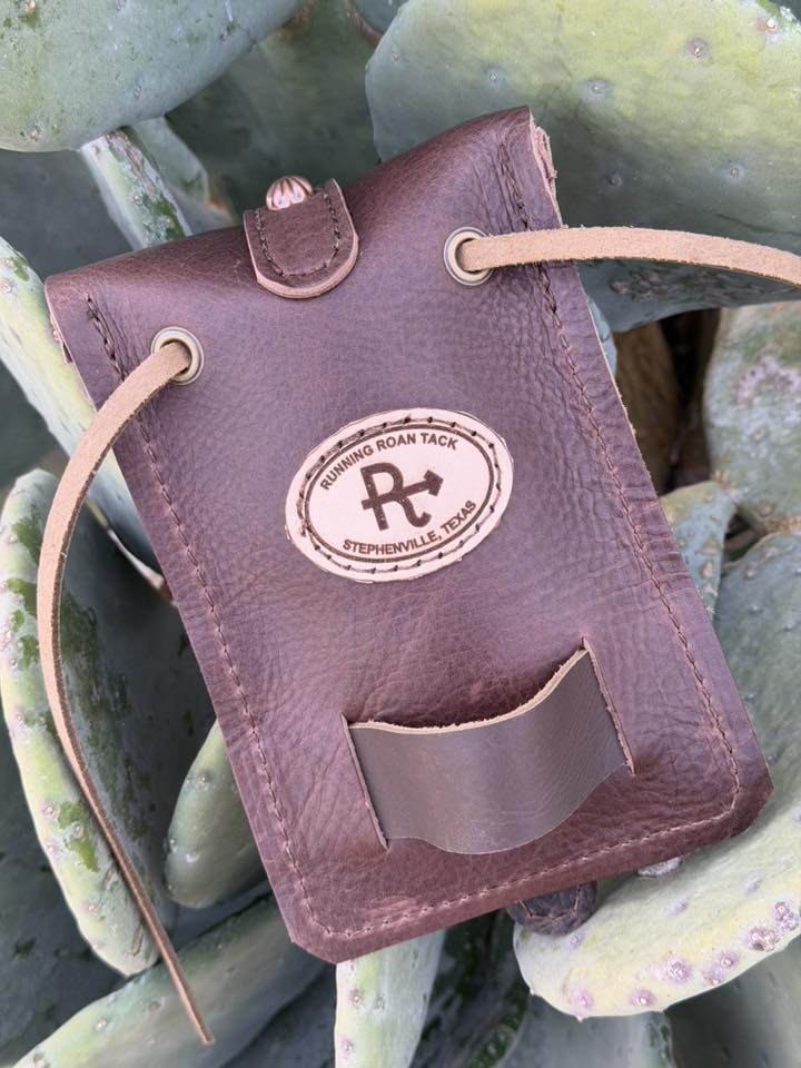 Chocolate Leather Mini Saddle Bag with Large Copper Buckle for Phone, Keys, Roping Powder, etc