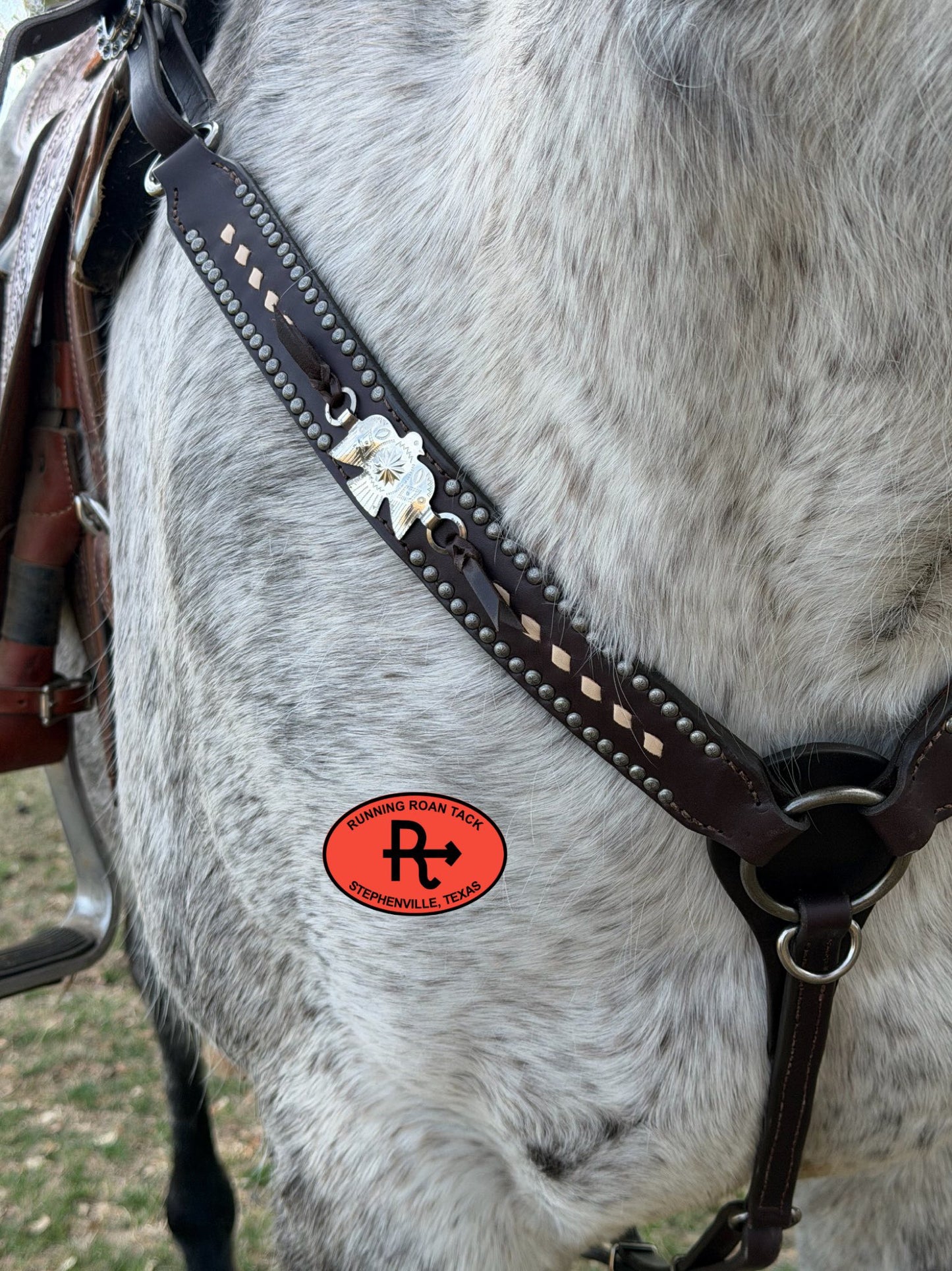 Tack Set with White Buckstitch and Vintage Thrifted Nickel Thunderbirds *Buy one piece or both pieces* Set03022026-04