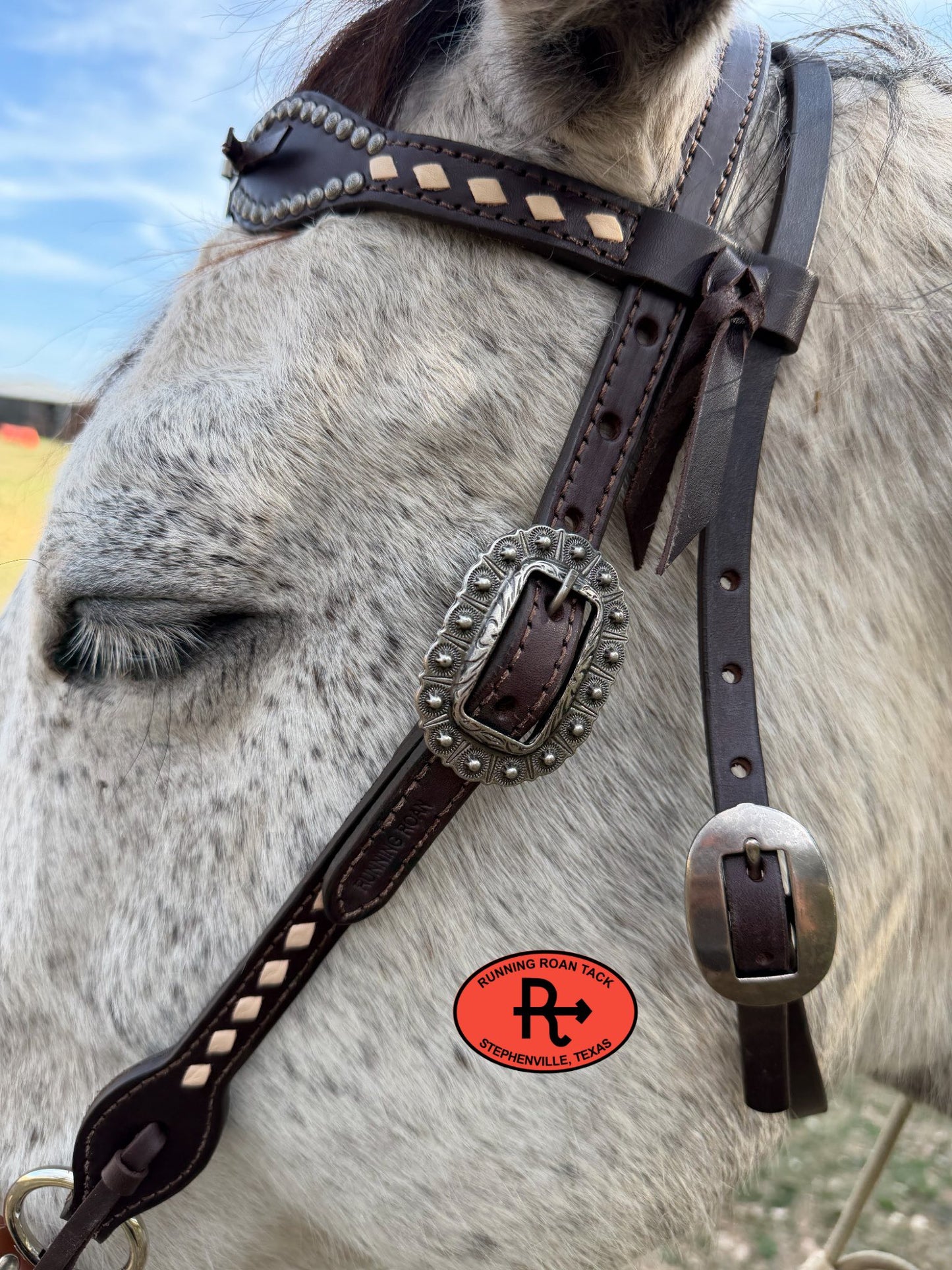 Tack Set with White Buckstitch and Vintage Thrifted Nickel Thunderbirds *Buy one piece or both pieces* Set03022026-04