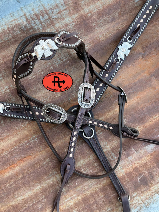 Tack Set with White Buckstitch and Vintage Thrifted Nickel Thunderbirds *Buy one piece or both pieces* Set03022026-04