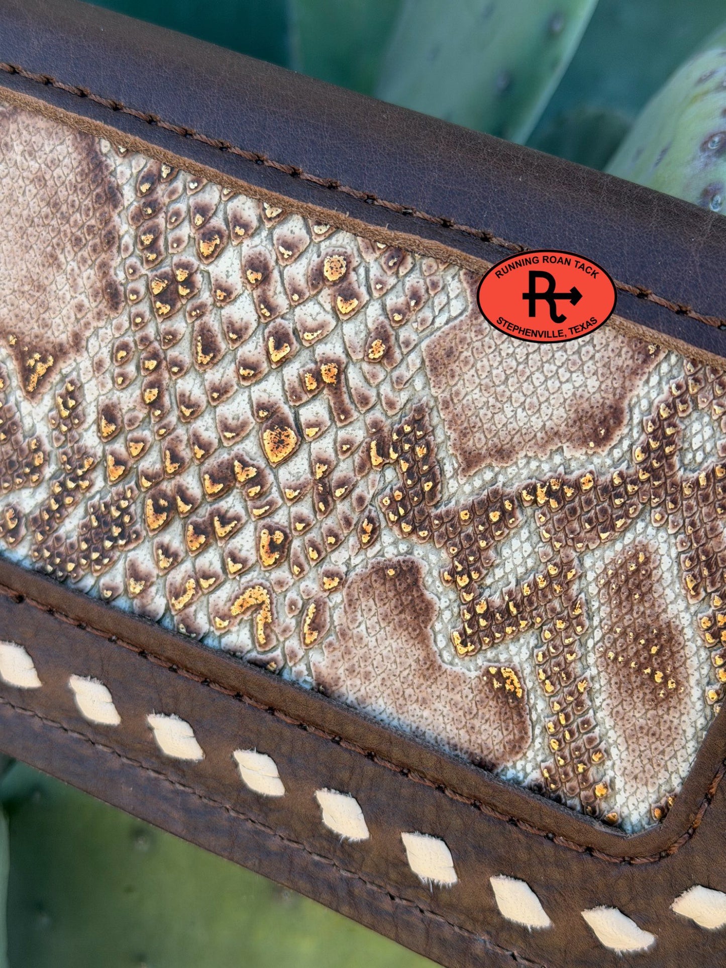 "The Pecos" Double Zip Wallet Wristlet Organizer Clutch with Snake Inlay and White Buckstitch Pecos03022026-02