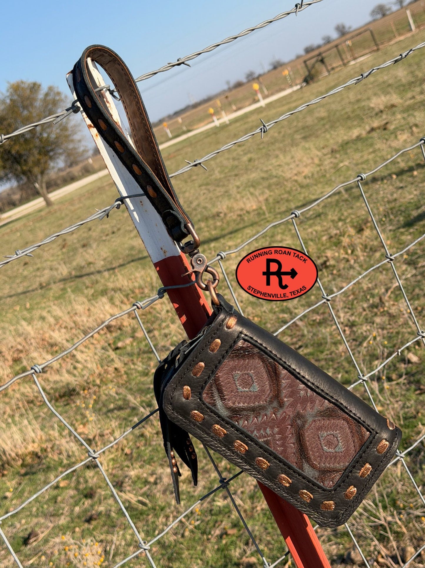 "The Pecos" Black Leather Double Zip Wallet Wristlet Organizer Clutch with Midnight Aztec Inlay and Metallic Bronze Pop Stitch Pecos03022026-11