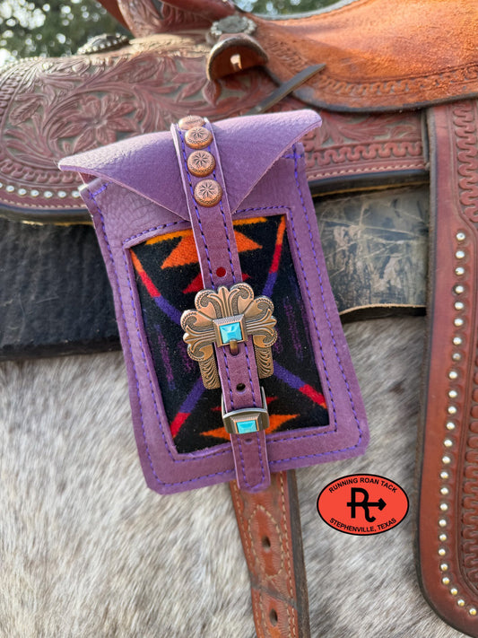 Purple Leather Mini Saddle Bag with Wool Inlay and Copper Buckle for Phone, Keys, Roping Powder, etc Minibag03022026-09