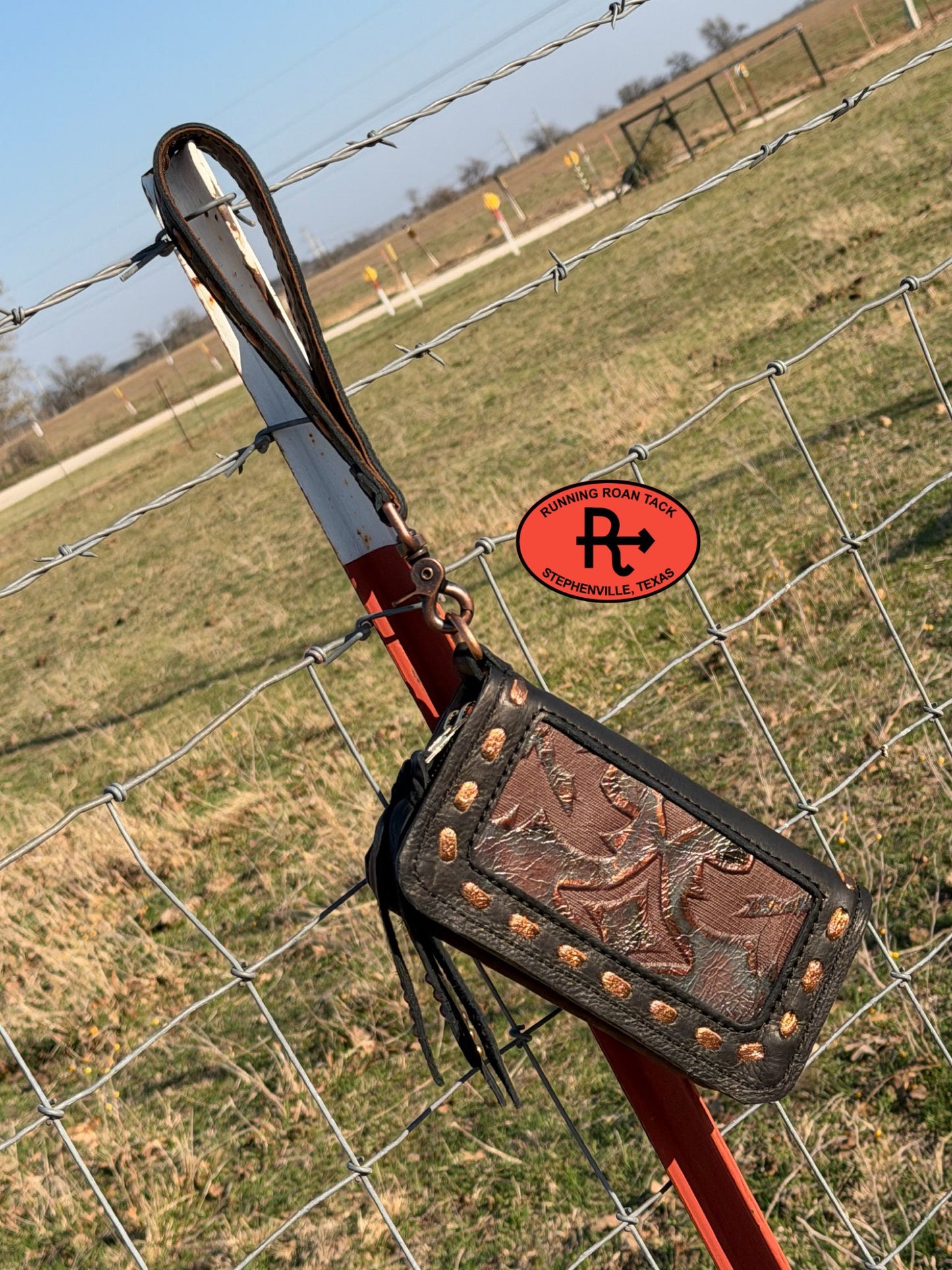 "The Pecos" Black Leather Double Zip Wallet Wristlet Organizer Clutch with Midnight Boot Top Inlay and Metallic Bronze Pop Stitch Pecos03022026-08