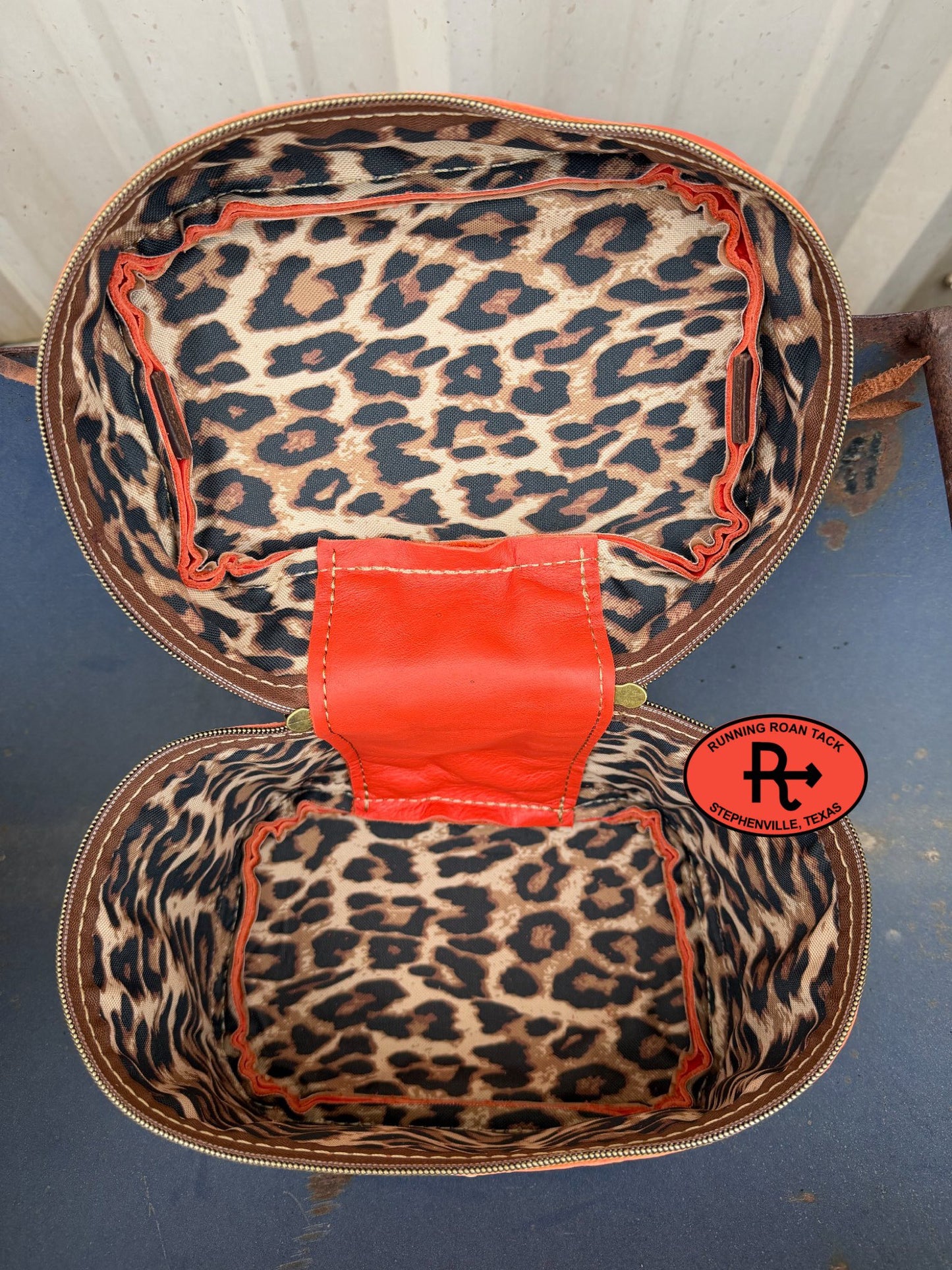 Train Case in Orange Leather with Orange Croc Embossed Leather for Makeup, Toiletries, etc