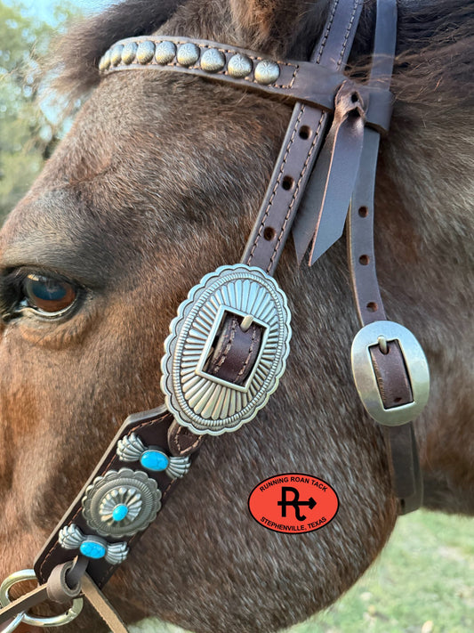 Antique Silver Southwest Concho Headstall Browband 29"-37"