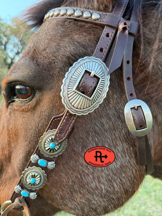 Antique Silver Southwest Concho Headstall Browband 36"-43"