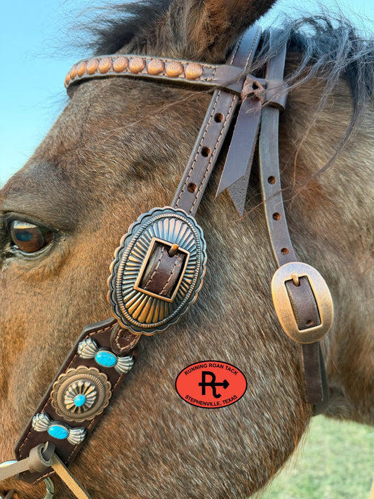 Copper Southwest Concho Headstall Browband 29"-37"