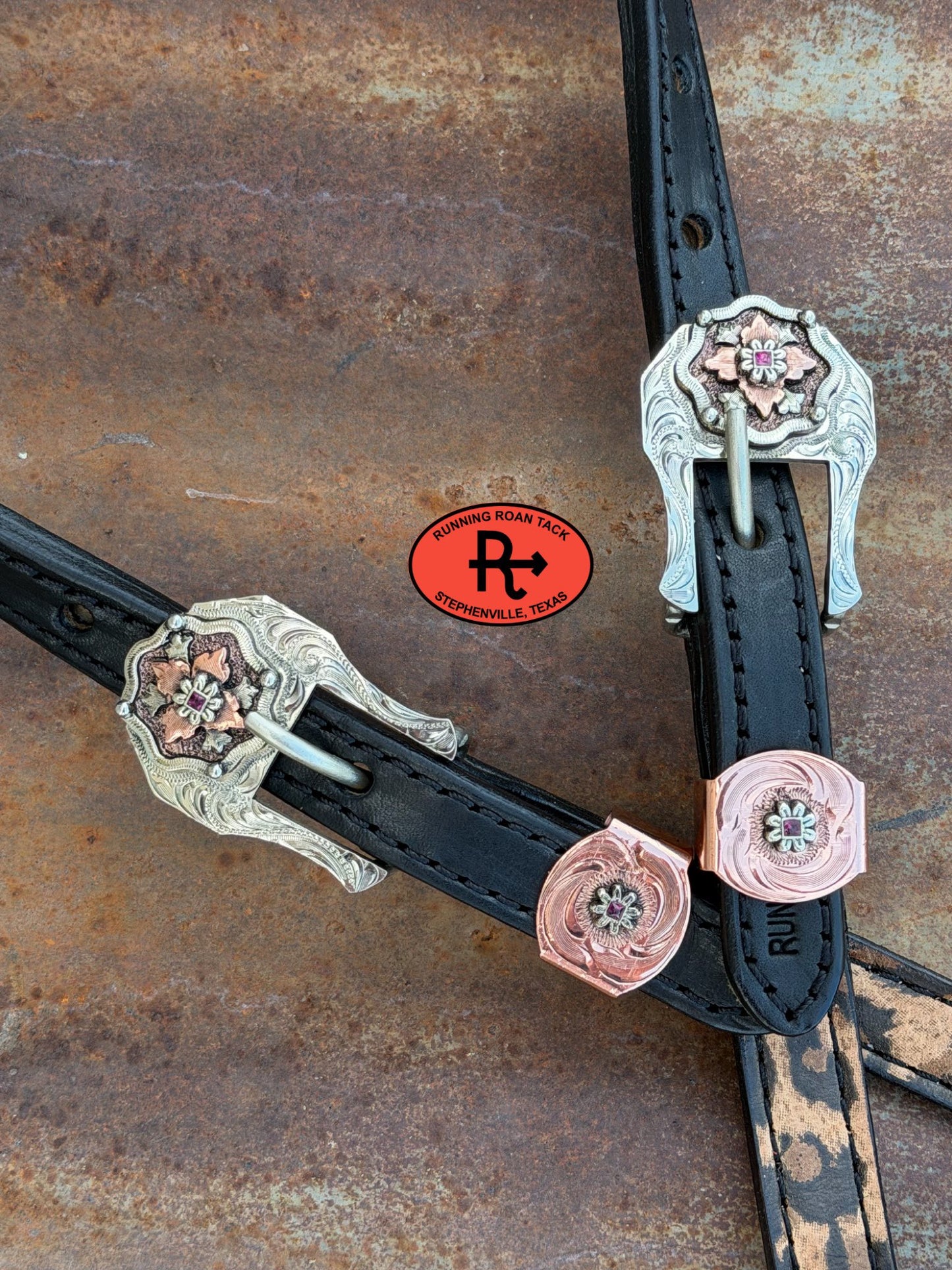 Black Leather Leopard Tack Set with Red Accents and German Silver Hardware *Buy one piece or both pieces*  29"-37" Tackset06012026