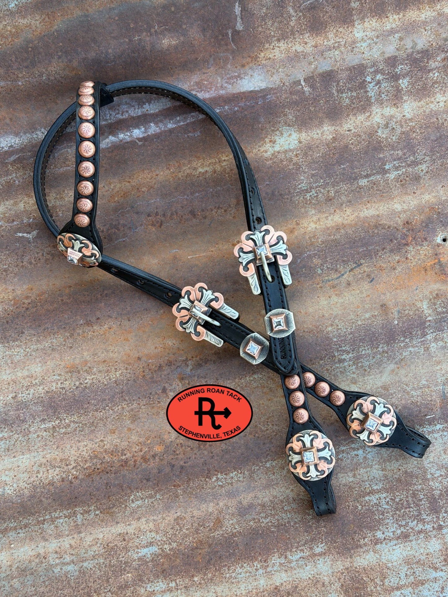 Black Leather Tack Set with German Silver Hardware with Crystals *Buy one piece or both pieces* Set05042026-01