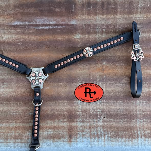Black Leather Tack Set with German Silver Hardware with Crystals *Buy one piece or both pieces* Set05042026-01
