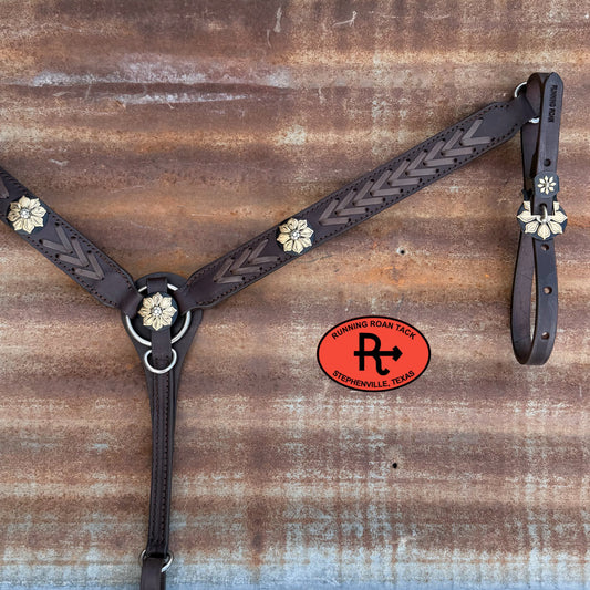 Chocolate Laced Breast Collar with German Silver Flower Hardware Breastcollar05042026-01