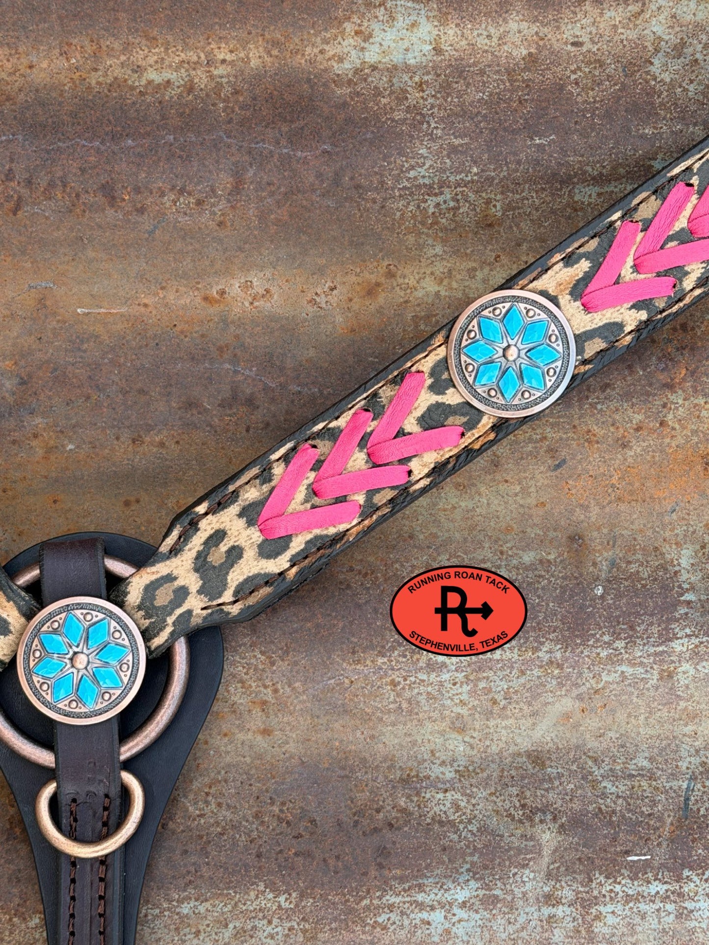 Leopard Breast Collar with Pink Lacing and Cactus Flower Hardware Breastcollar05042026-03