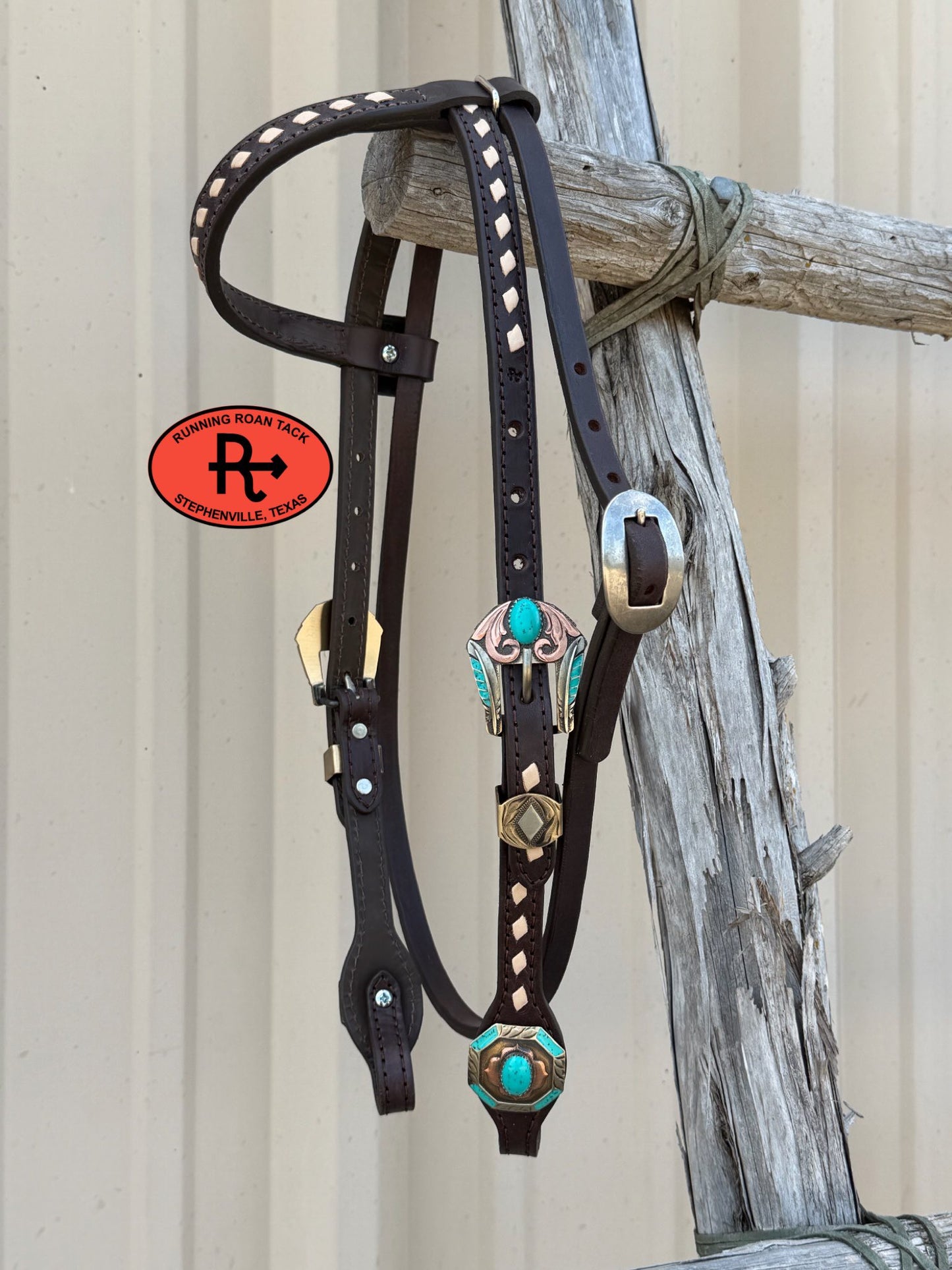 White Buckstitch Headstall with Ear and Throatlatch and German Silver Hardware 29"-37" Headstall05042026-02