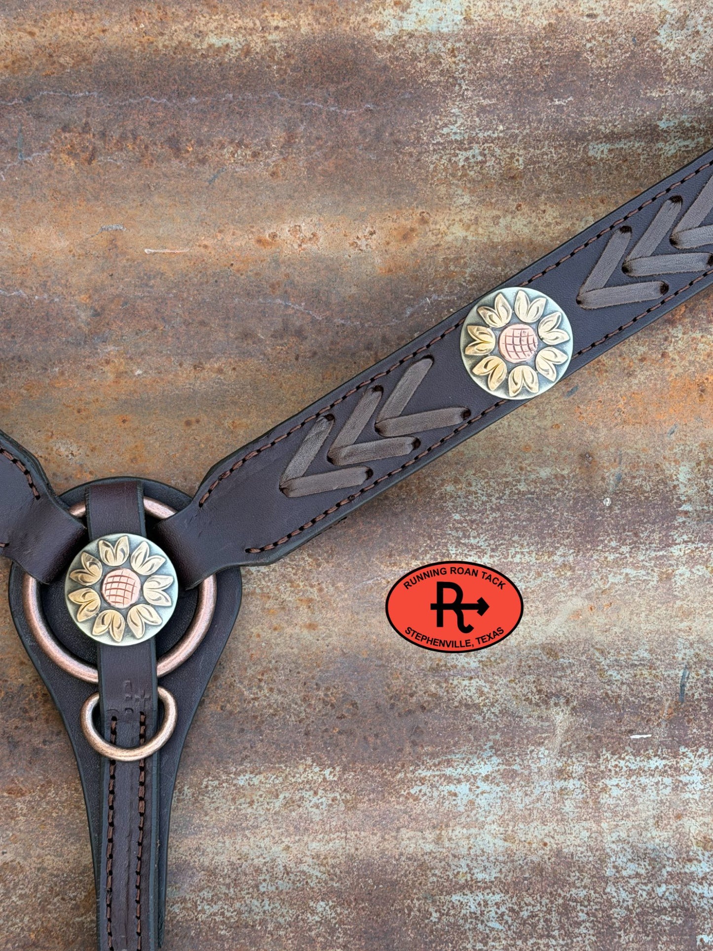 Chocolate Laced Breast Collar with German Silver Flower Hardware Breastcollar05042026-02