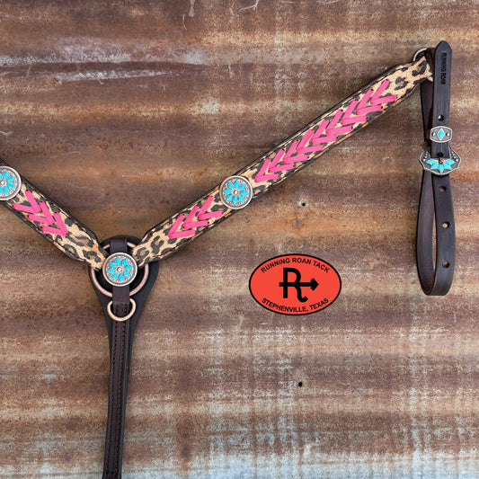 Leopard Breast Collar with Pink Lacing and Cactus Flower Hardware Breastcollar05042026-03