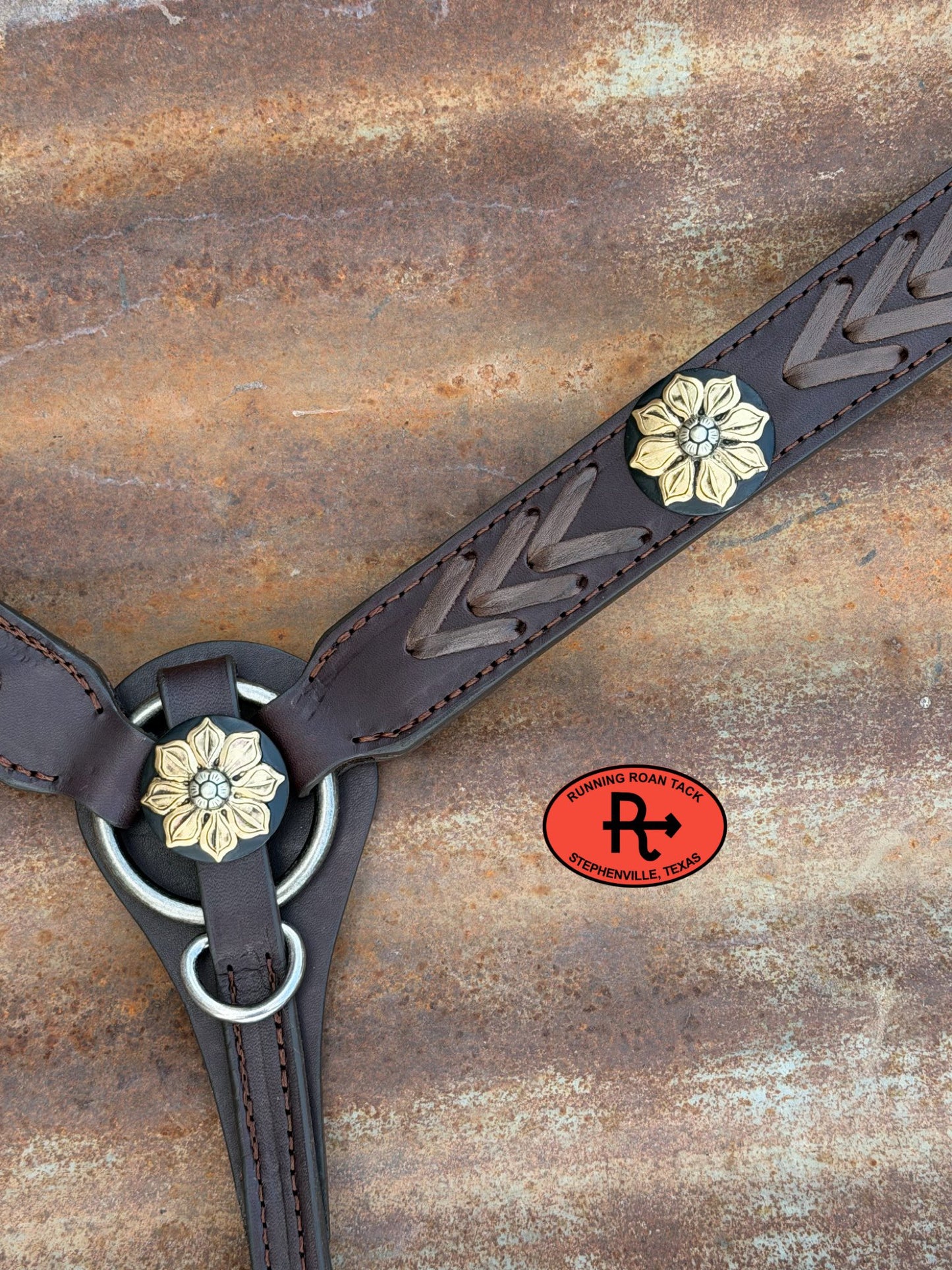 Chocolate Laced Breast Collar with German Silver Flower Hardware Breastcollar05042026-01