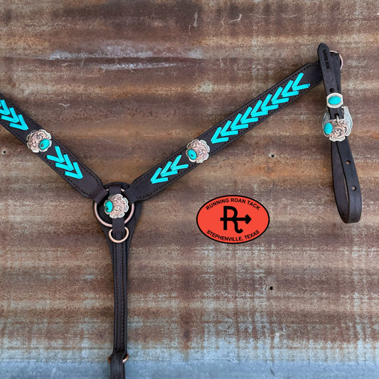 Metallic Turquoise Kangaroo Laced Breast Collar and German Silver Hardware Breastcollar05042026-06