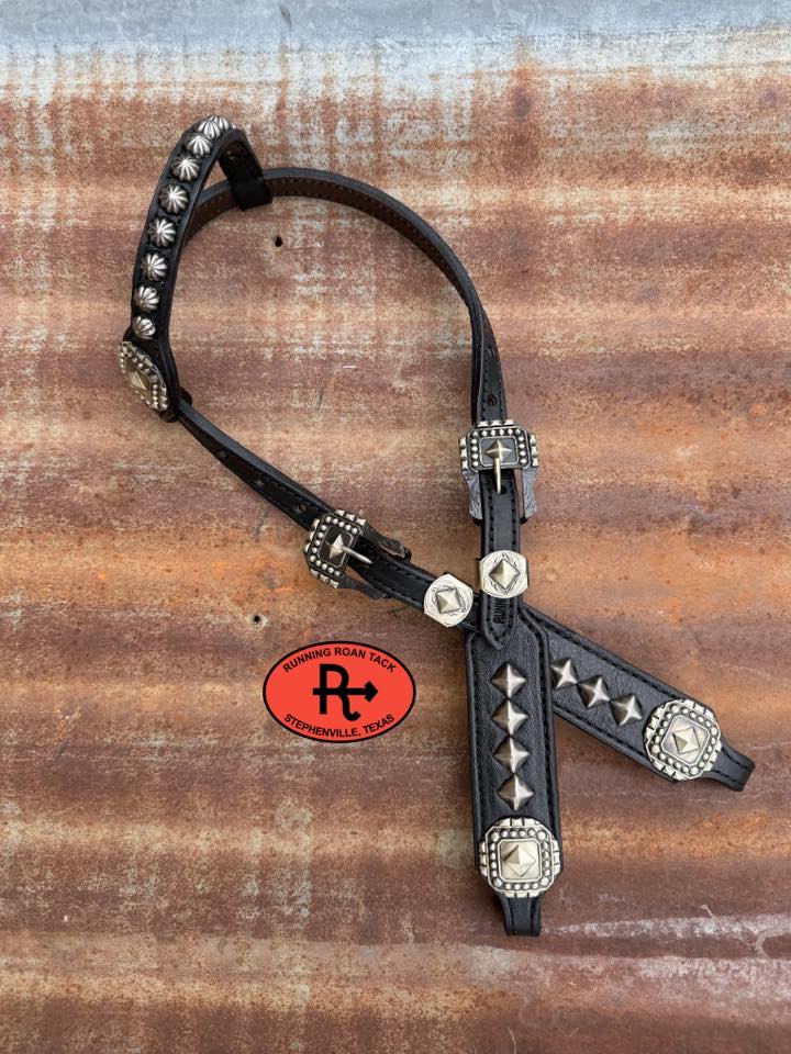 Black Leather Edgy Pyramid Spot Tack Set with German Hardware *Buy one piece or both pieces* Set05042026-08