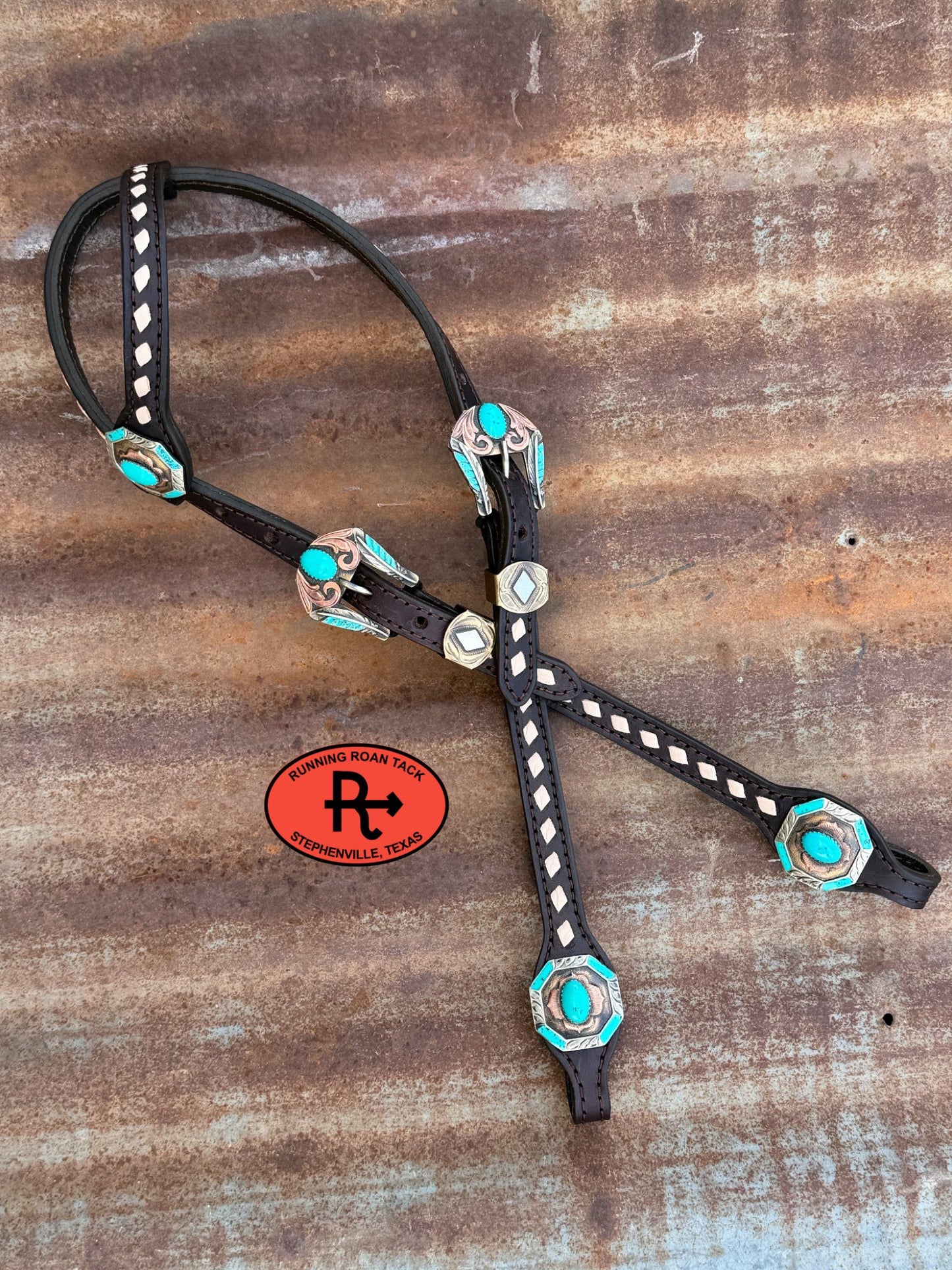 White Buckstitch Headstall with Single Ear and German Silver Hardware 36"-43" Headstall05042026-03