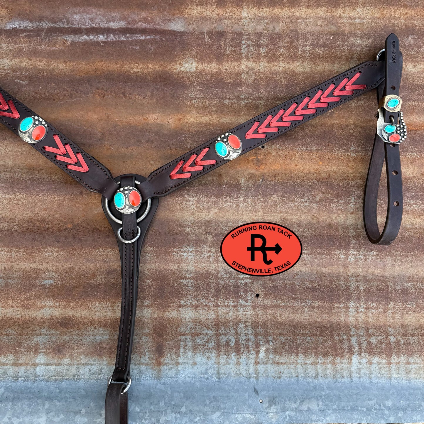 Metallic Scarlet Laced Tack Set with German Silver Trading Post Hardware *Buy one piece or both pieces* Set05042026-04