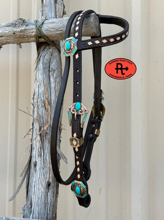 White Buckstitch Headstall with Ear and Throatlatch and German Silver Hardware 29"-37" Headstall05042026-02
