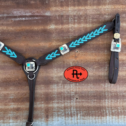 Metallic Turquoise Kangaroo Laced Breast Collar and German Silver Hardware Breastcollar05042026-07
