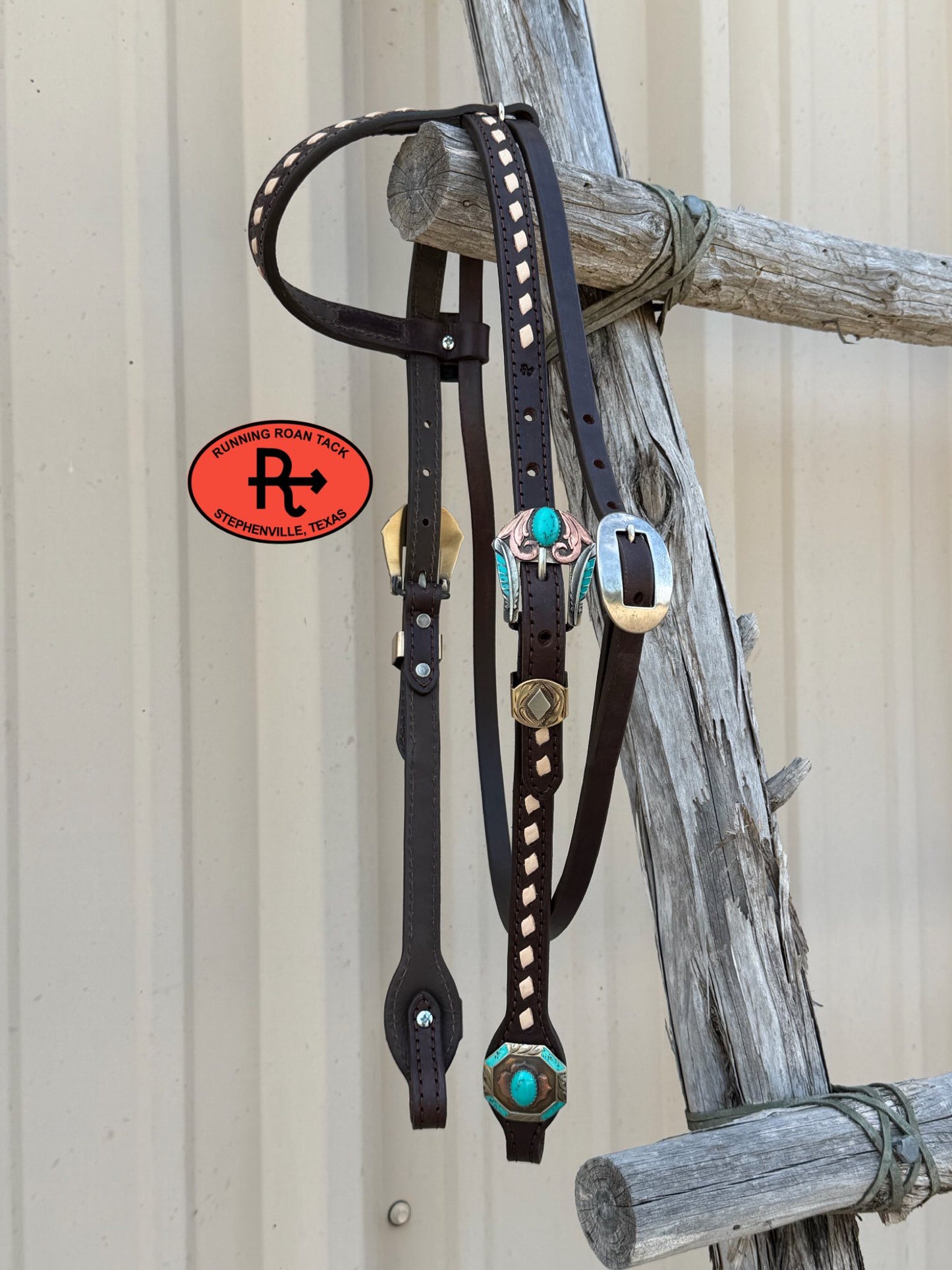 White Buckstitch Headstall with Ear and Throatlatch and German Silver Hardware 36"-43" Headstall05042026-01