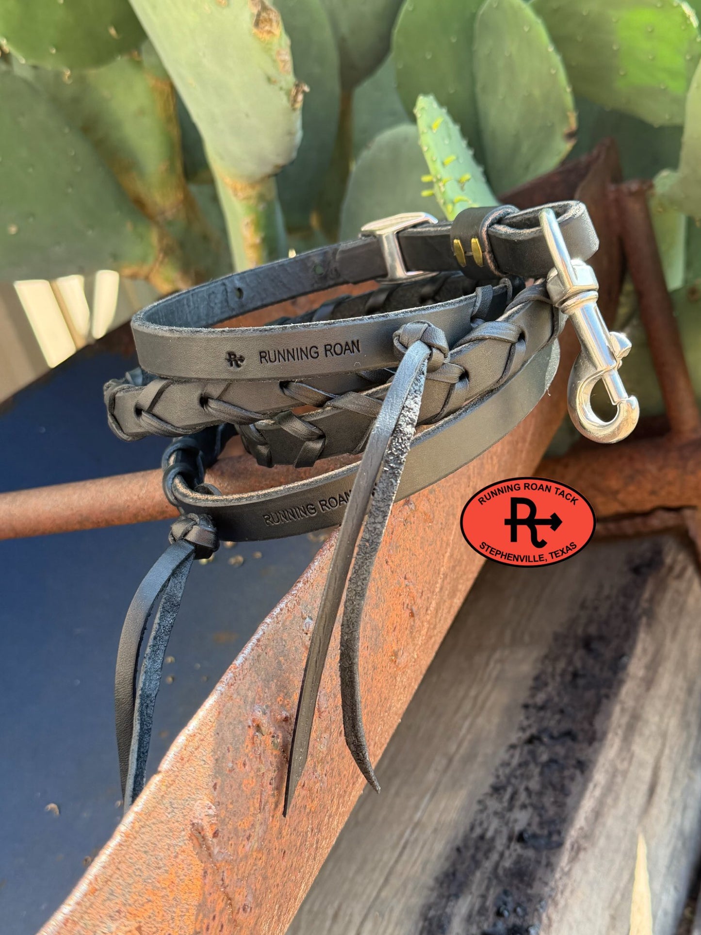 6.5' Long 5/8" Black Leather Laced Barrel Racing Reins with Stainless Steel Hardware