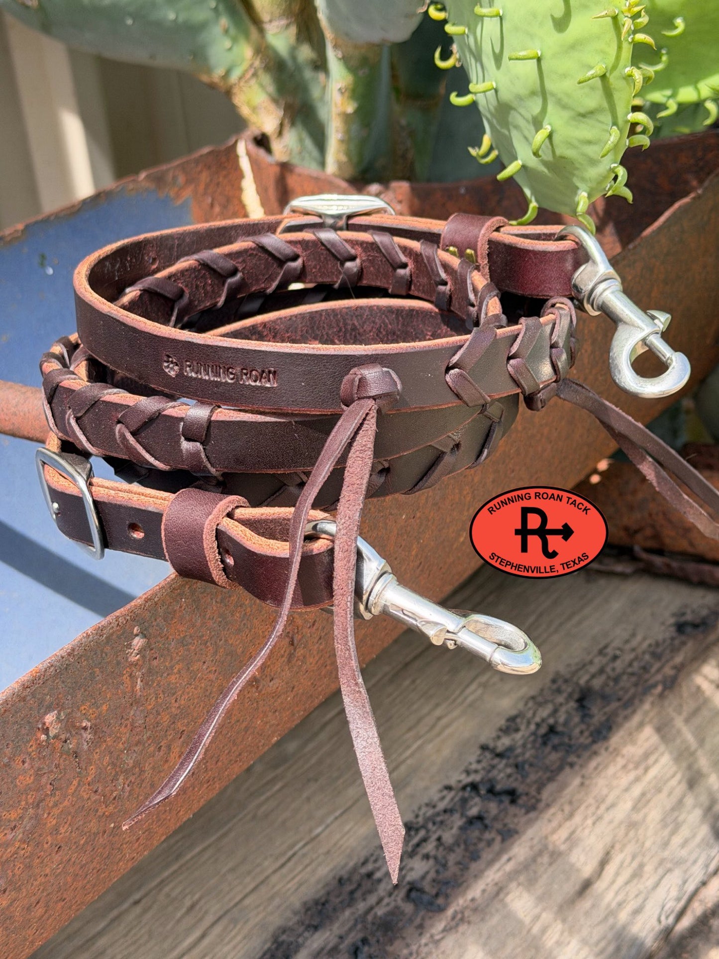 6' Long 3/4" Chocolate Leather Laced Barrel Racing Reins with Stainless Steel Hardware