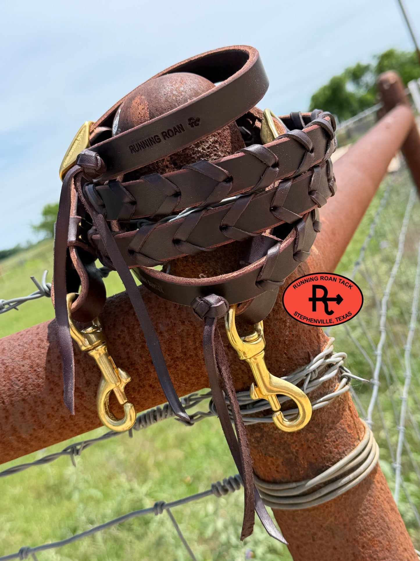 6' Long 3/4" Chocolate Leather Laced Barrel Racing Reins with Solid Brass Hardware