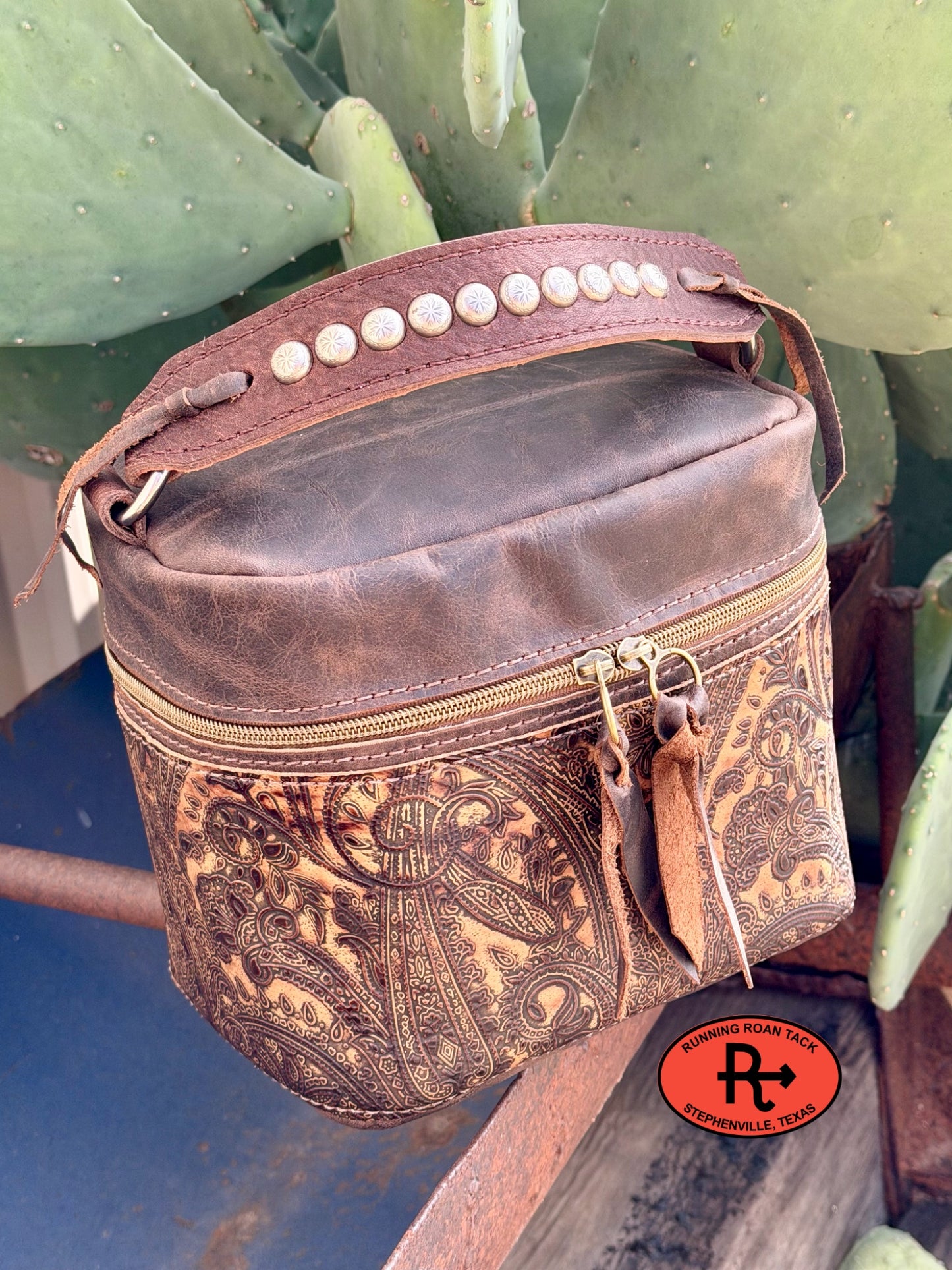 Train Case in Brown Leather with Paisley for Makeup, Toiletries, etc traincase07062026-04