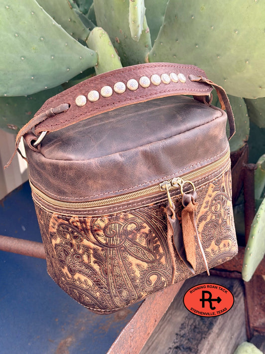 Train Case in Brown Leather with Paisley for Makeup, Toiletries, etc traincase07062026-04