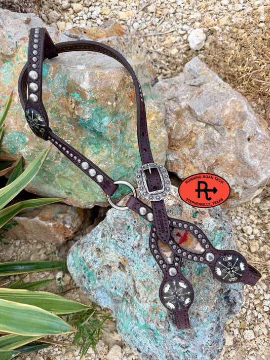 Single Ear Ring Headstall with Pacific Crest Wool and Buffalo Hardware 39"-43" Headstall07062026-03