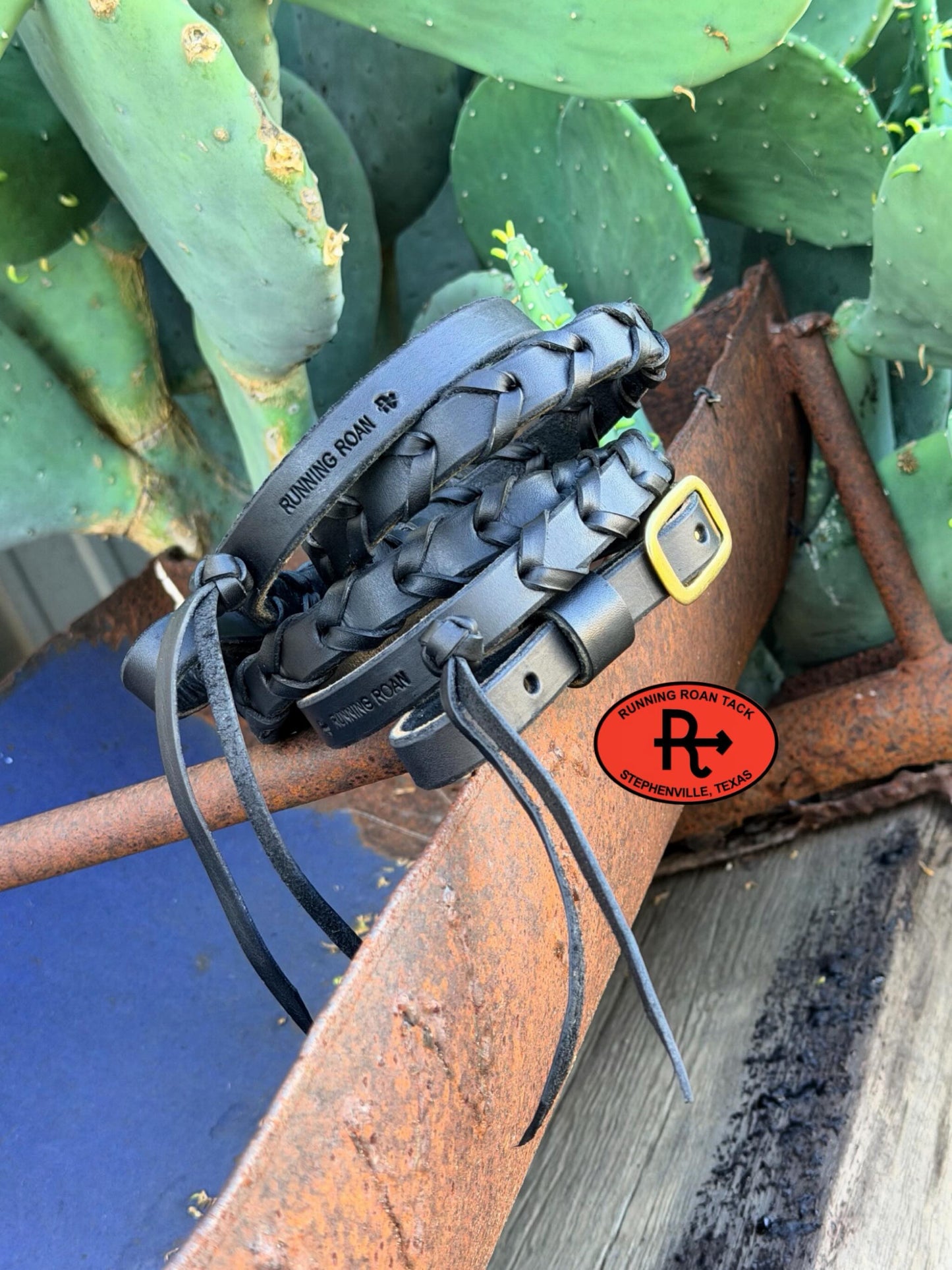 6.5' Long 5/8" Black Leather Laced Barrel Racing Reins with Solid Brass Hardware