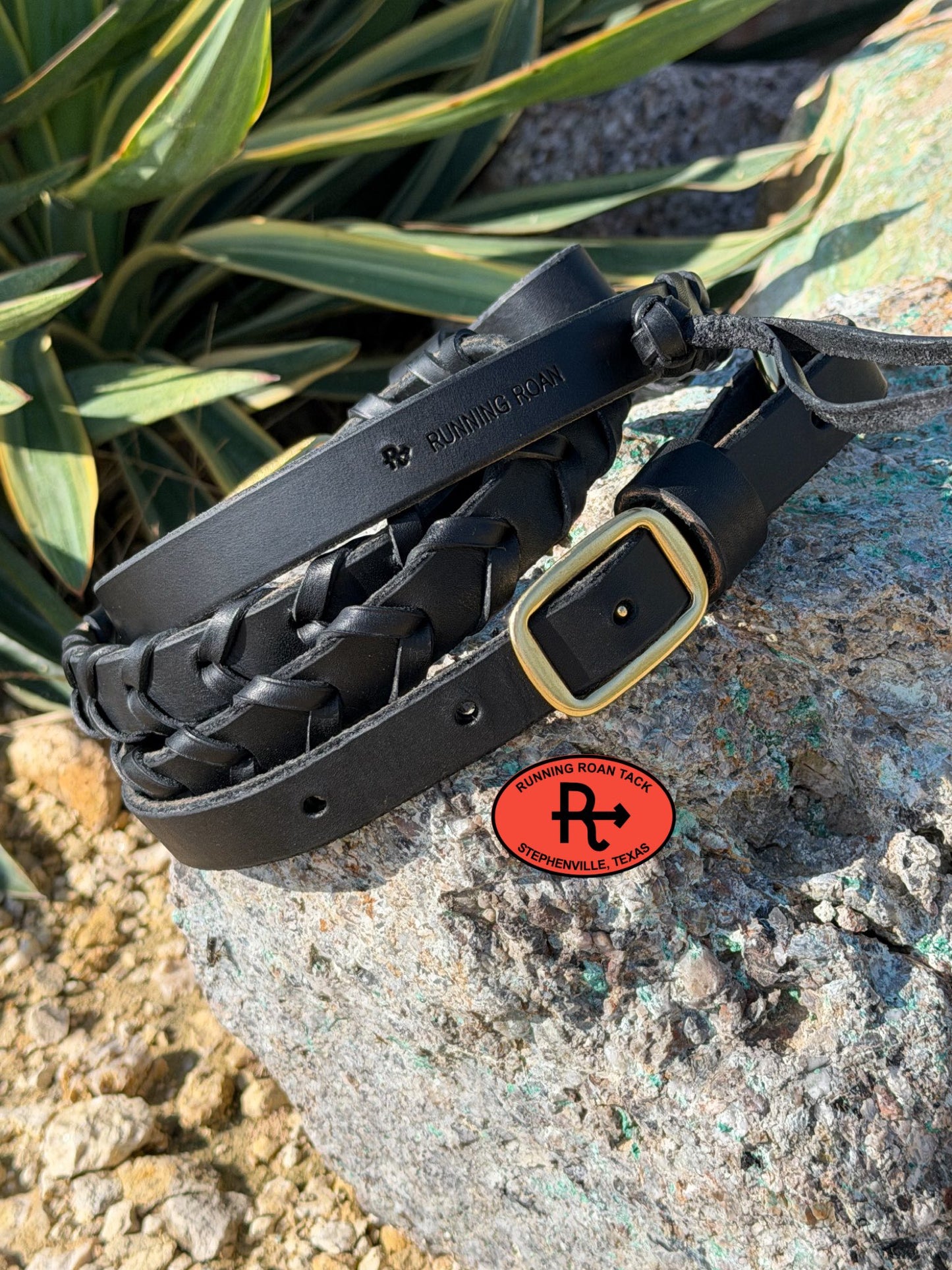 6' Long 3/4" Black Leather Laced Barrel Racing Reins with Solid Brass Hardware