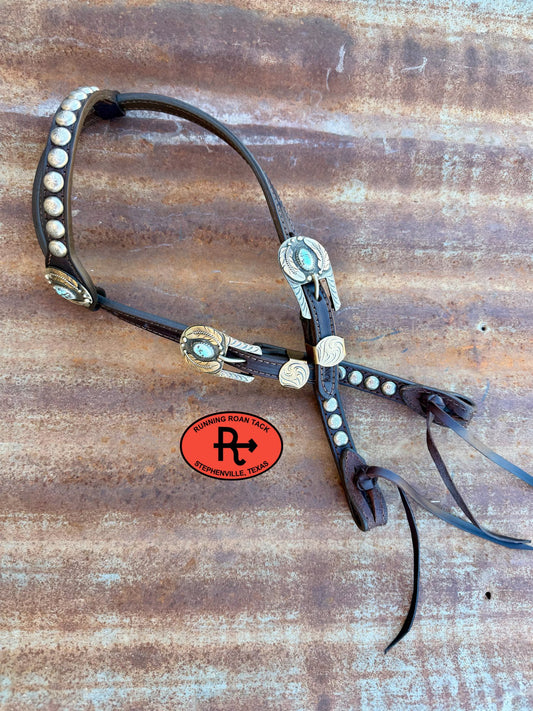 Chocolate Leather Headstall with Quick Change Pineapple Knots and German Silver Hardware 29"-37" Headstall06012026-02