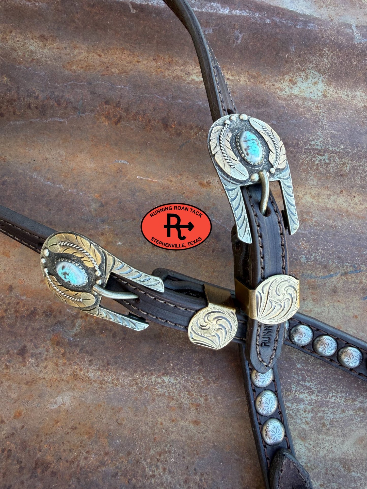 Chocolate Leather Headstall with Quick Change Pineapple Knots and German Silver Hardware 29"-37" Headstall06012026-02