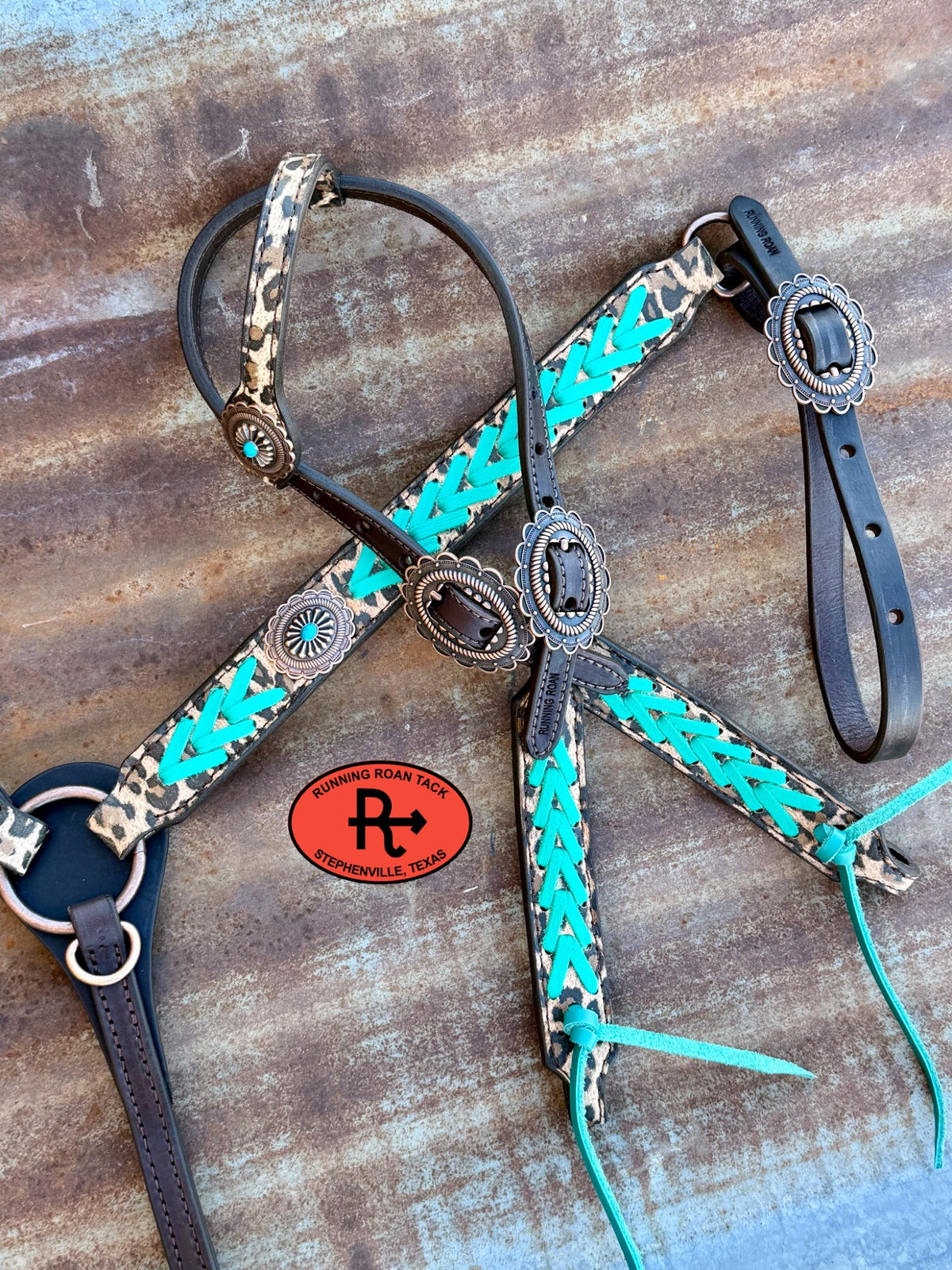 Leopard Tack Set with Turquoise Lacing and Southwest Hardware *Buy one piece or both pieces* Set10052026-04