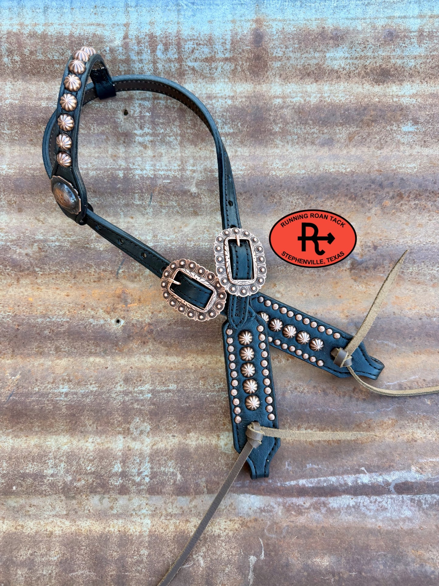 Black Leather Studded Parachute Spot Tack Set *Buy one piece or both pieces* Set08032026-02