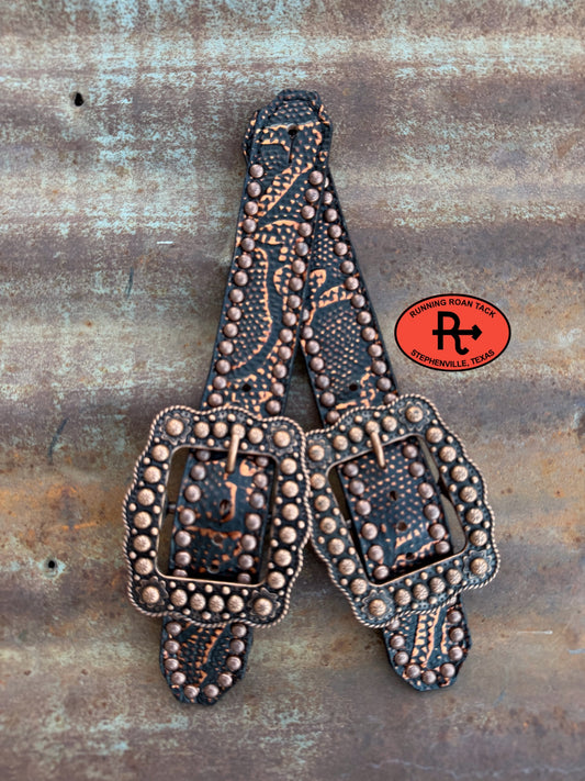 Black Snake Belt Style Spur Straps with Copper Buckles spurstraps08032026-03