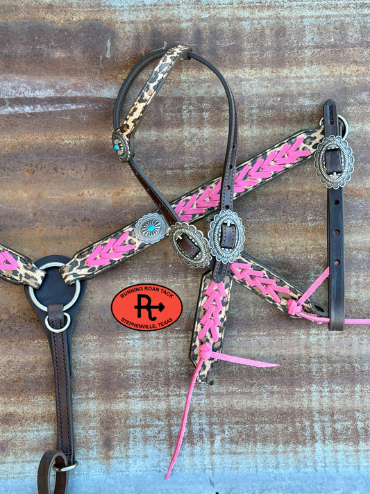 Leopard Tack Set with Pink Lacing and Southwest Hardware *Buy one piece or both pieces* Set10052026-05