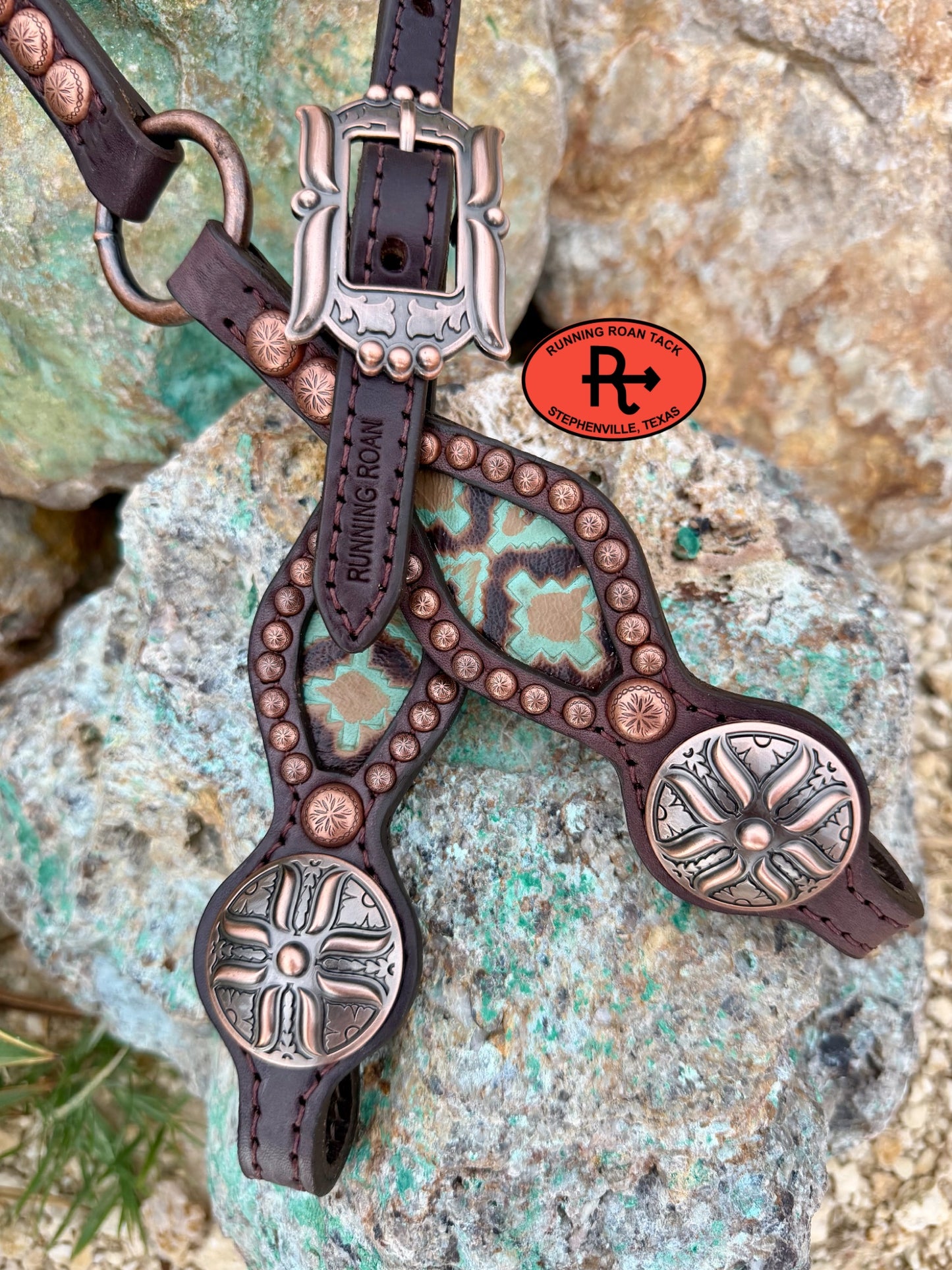 Single Ear Ring Headstall with Southwest Inlay and Gallup Hardware 35"-39" Headstall07062026-05