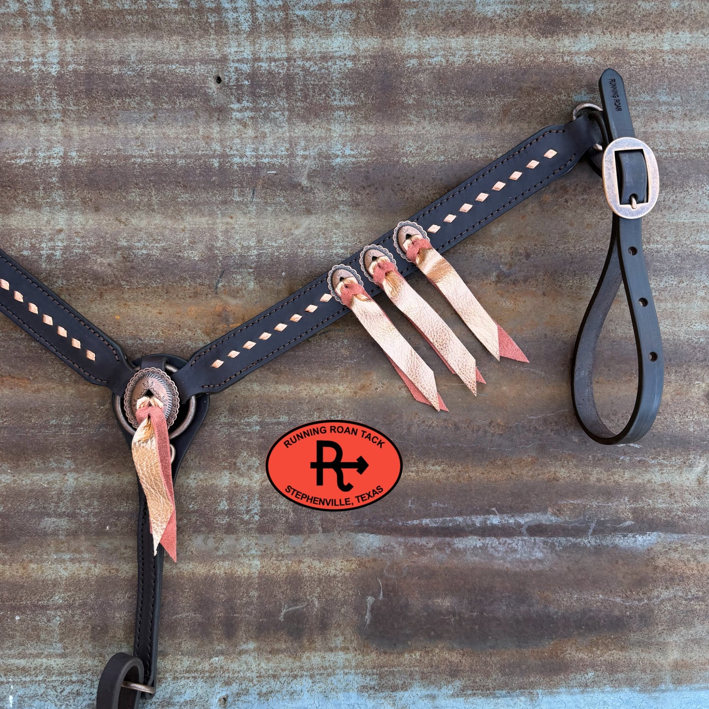 Chocolate Leather Breast Collar with Metallic Copper Buckstitch and Metallic Copper Ties breastcollar09072026-01
