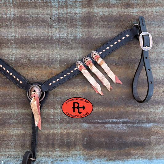 Chocolate Leather Breast Collar with Metallic Copper Buckstitch and Metallic Copper Ties breastcollar09072026-01