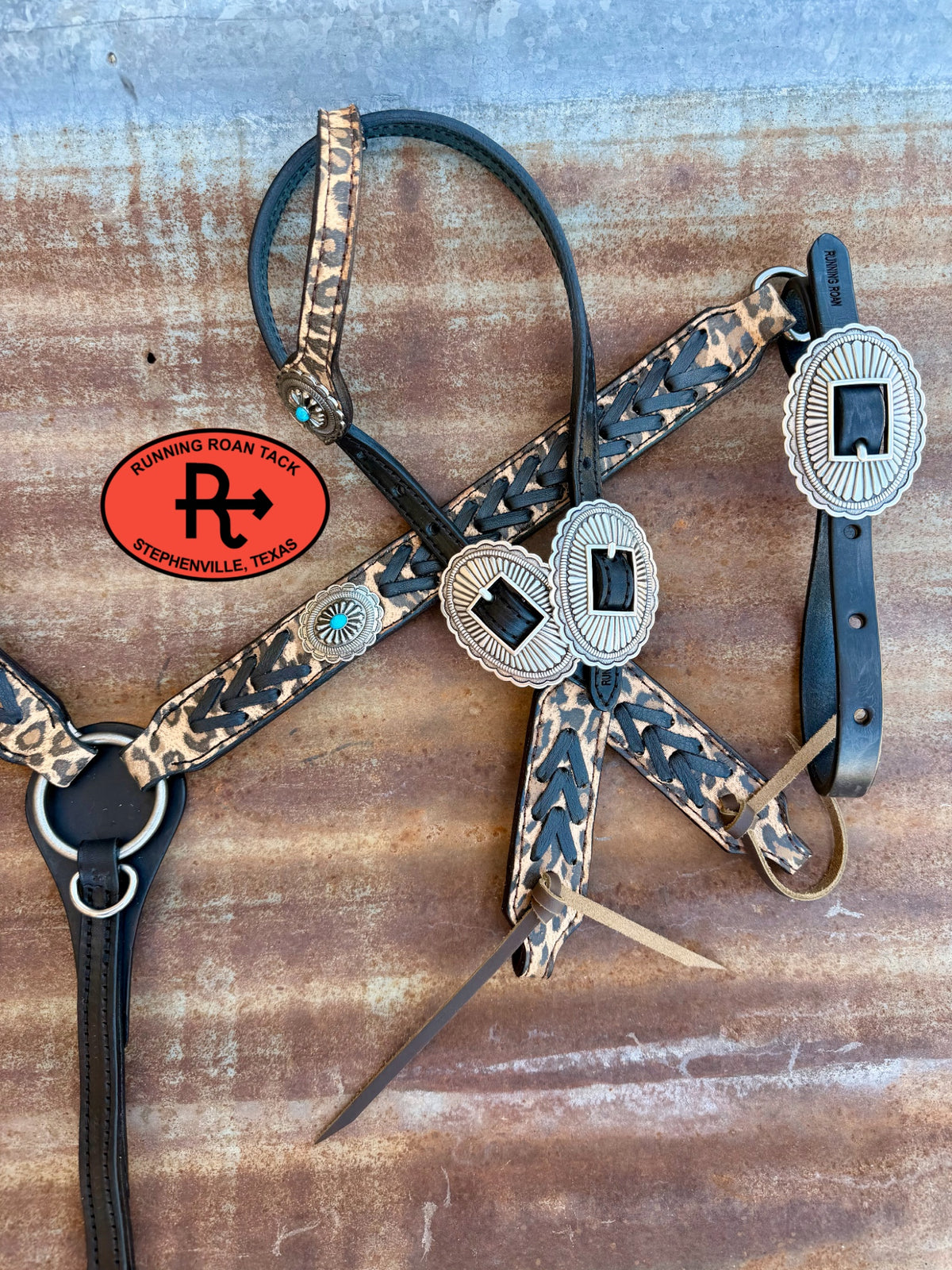 Leopard Tack Set with Black Lacing and Southwest Hardware *Buy one piece or both pieces* Set09072026-05