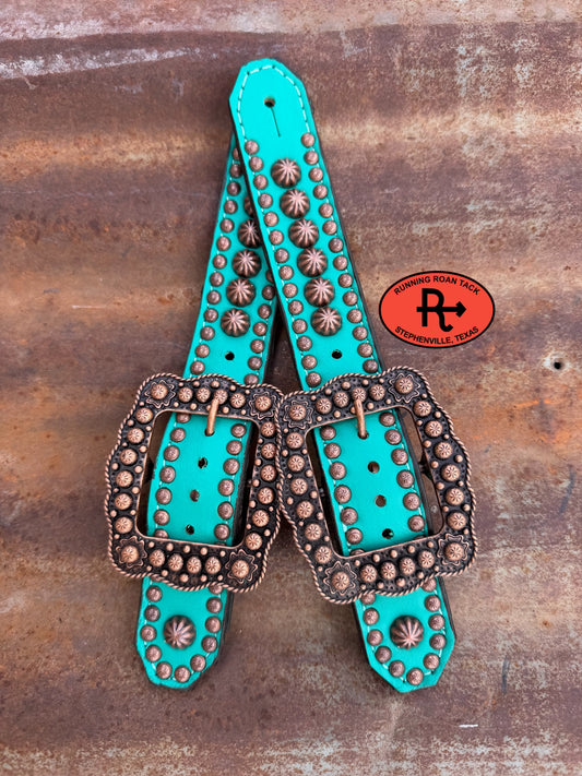Mint Studded Belt Style Spur Straps with Copper Buckles spurstraps08032026-24