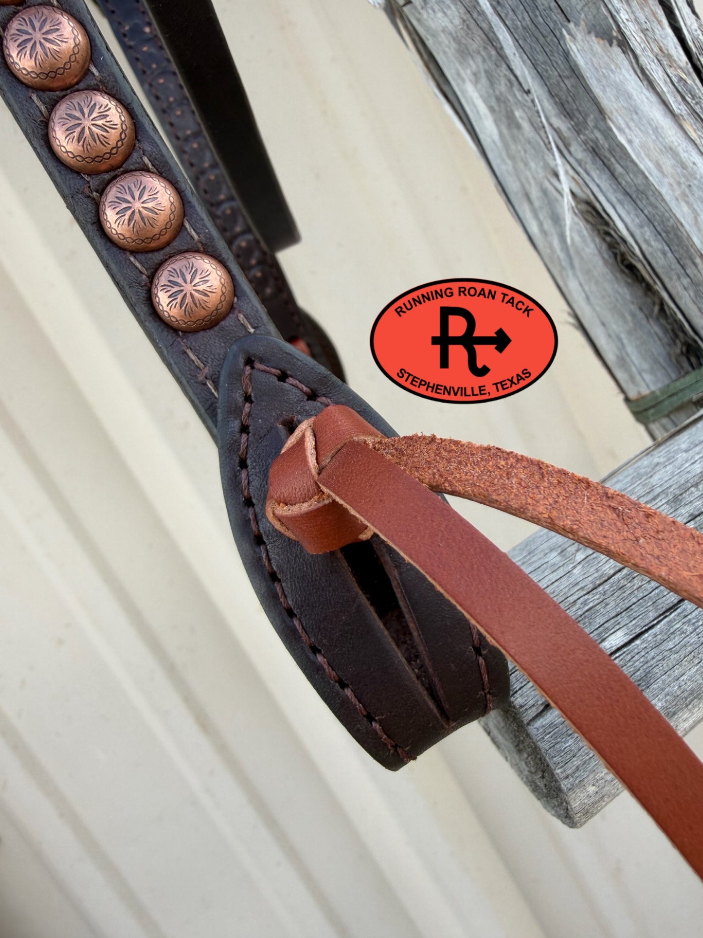 Chocolate Futurity Knot Headstall with Quick Change Pineapple Knots and German Silver Floral Hardware 36”-43” Headstall09072026-14