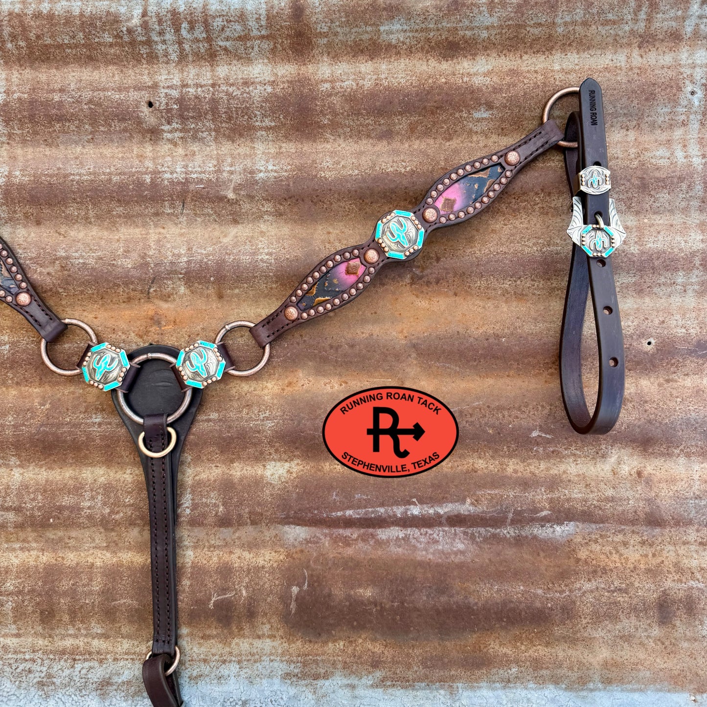 Ring Breast Collar with Inlaid Pink Southwest Leather and Cactus Conchos Breastcollar07062026-08